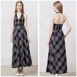 Anthropologie Maeve Adair Plaid Halter Button Front Dress Size 4
